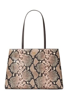 Tory Burch Pink Snake-Print Tote with Brown Trim